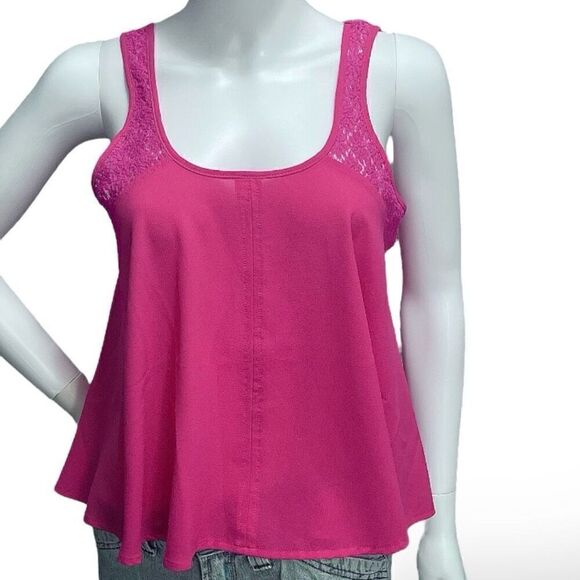 Eyeshadow Fuschia Pink Crop Swing Tank Polyester Crochet Sz M - Picture 1 of 6